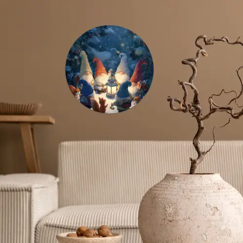 Winter - Gnooms - Eekhoorns - Meerkleurig Wandcirkel behangsticker klein -sfeer1