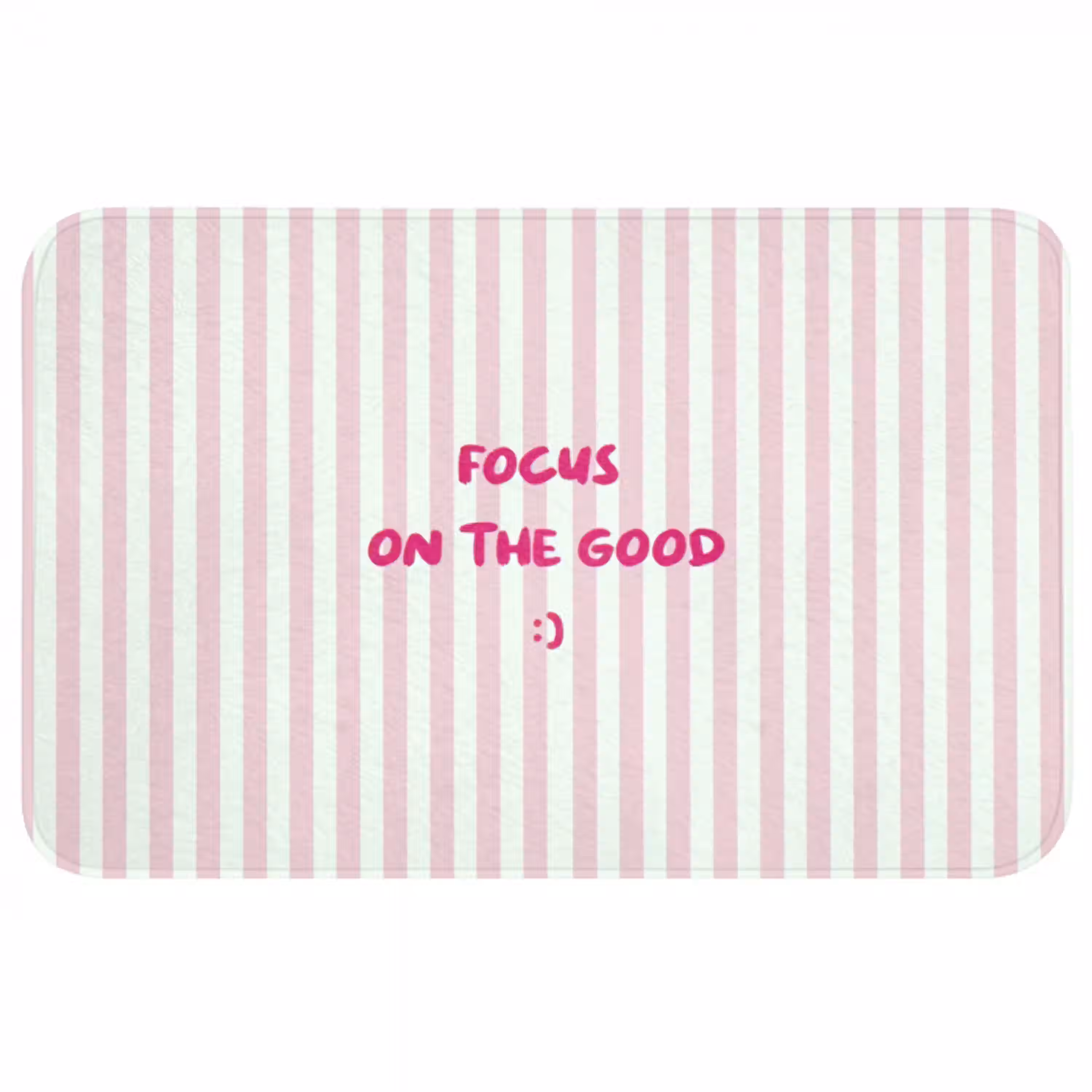 Focus on the good - Strepen - Roze - Smiley Badmat middel -3d