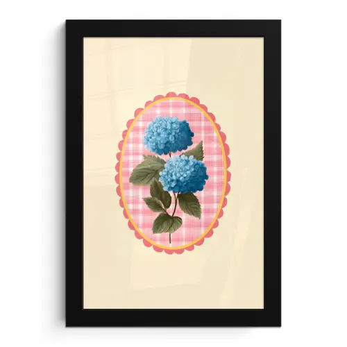 Bloemen - Blauw - Lijst - Bladeren fotolijst zwart zonder passe partout klein -3d