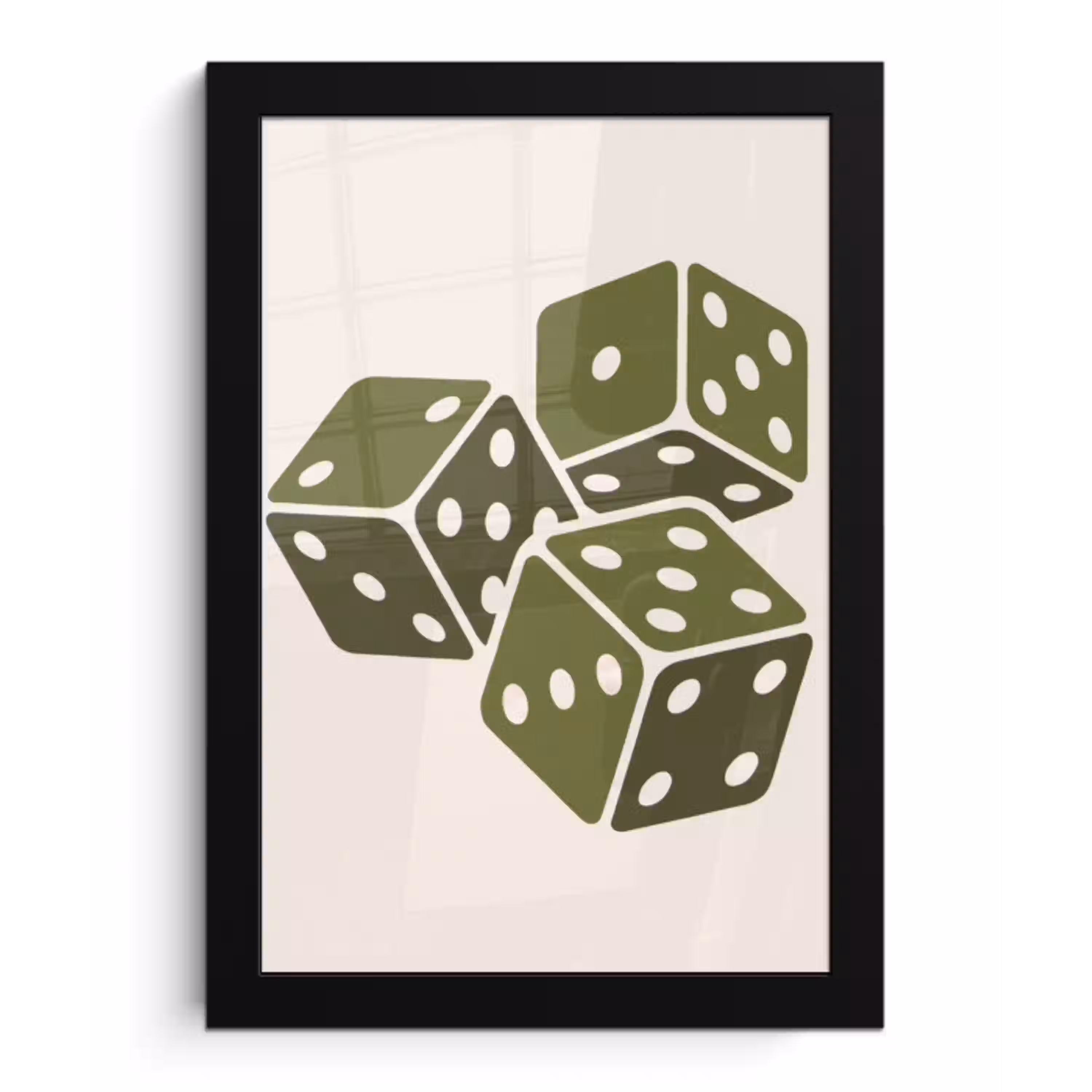 Dobbelsteen - Spel - Groen - Abstract fotolijst zwart zonder passe partout klein -3d