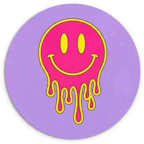 Smiley - Drip - Neon Wandcirkel kunststof plaat 5mm dik klein -3d
