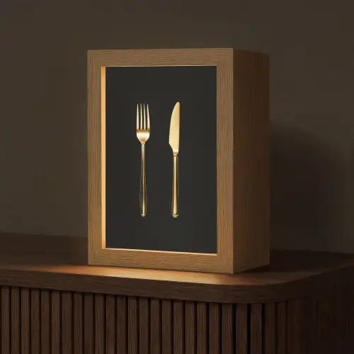 Bestek - Goud - Mes - Vork Light Box met kabel (Tafellamp) klein -z3d_website