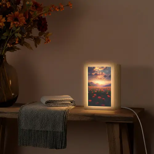 Landschap - Zonsondergang - Bloemenveld Light Box met kabel (Tafellamp) klein -sfeer4