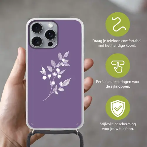 Tak - Sierlijk - Bladeren - Minimalistisch Hoesje iPhone 16 Pro Max met koord klein -sfeer2_NL