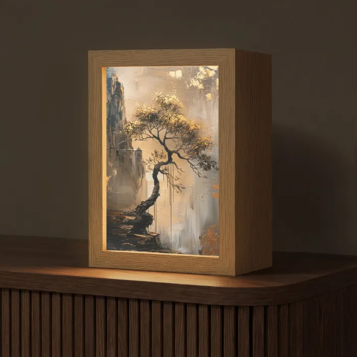 Boom - Goud - Landschap - Verf Light Box met kabel (Tafellamp) klein -z3d_website