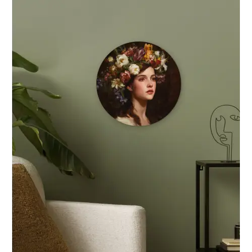 Portret - Vrouw - Bloemen Wandcirkel kunststof plaat 5mm dik klein -sfeer3