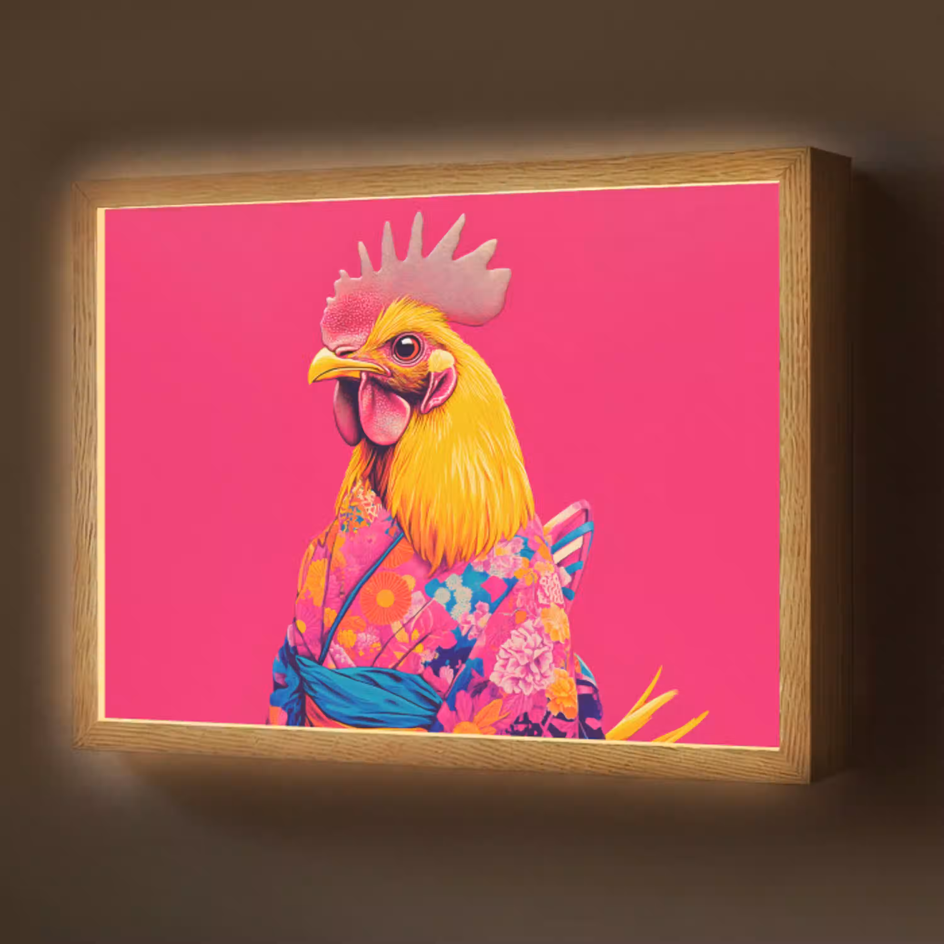Haan - Kleurrijk - Kimono - Roze Light Box met batterij (Wandlamp) middel -z3d_website