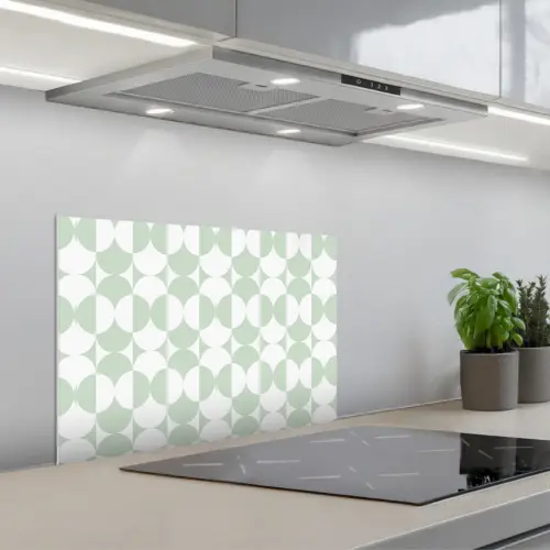 Wit - Groen - Cirkels keuken achterwand spatscherm klein 900 -3d_schuin
