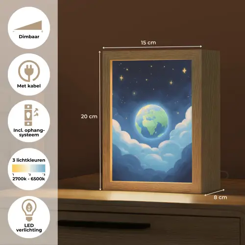 Planeet - Wolken - Sterren - Blauw Light Box met kabel klein -USP_NL