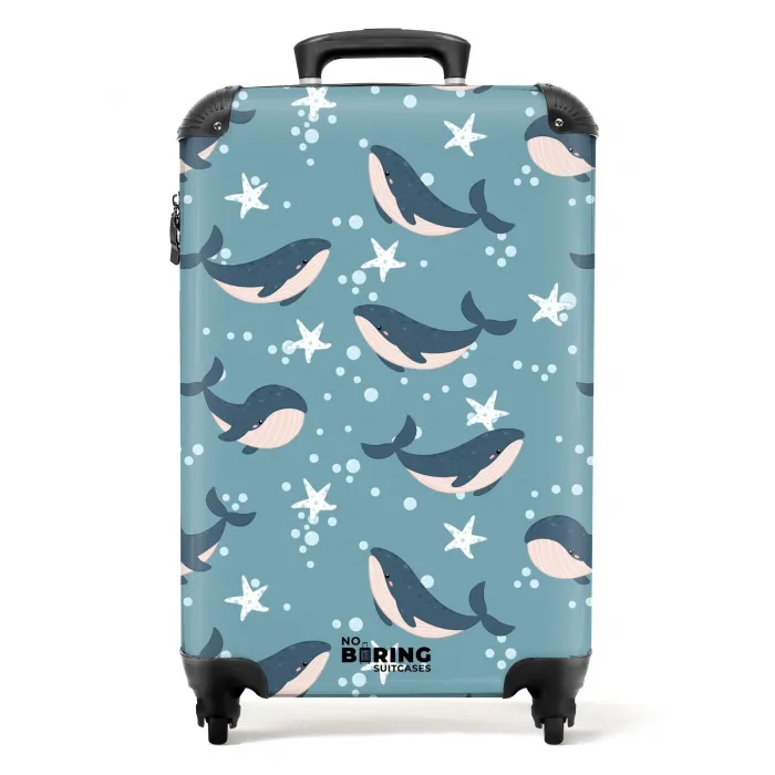 Walvissen met zeesterren patroon blauw NBS - Handbagage koffer - Kinderen Unisex middel -productfoto_recht