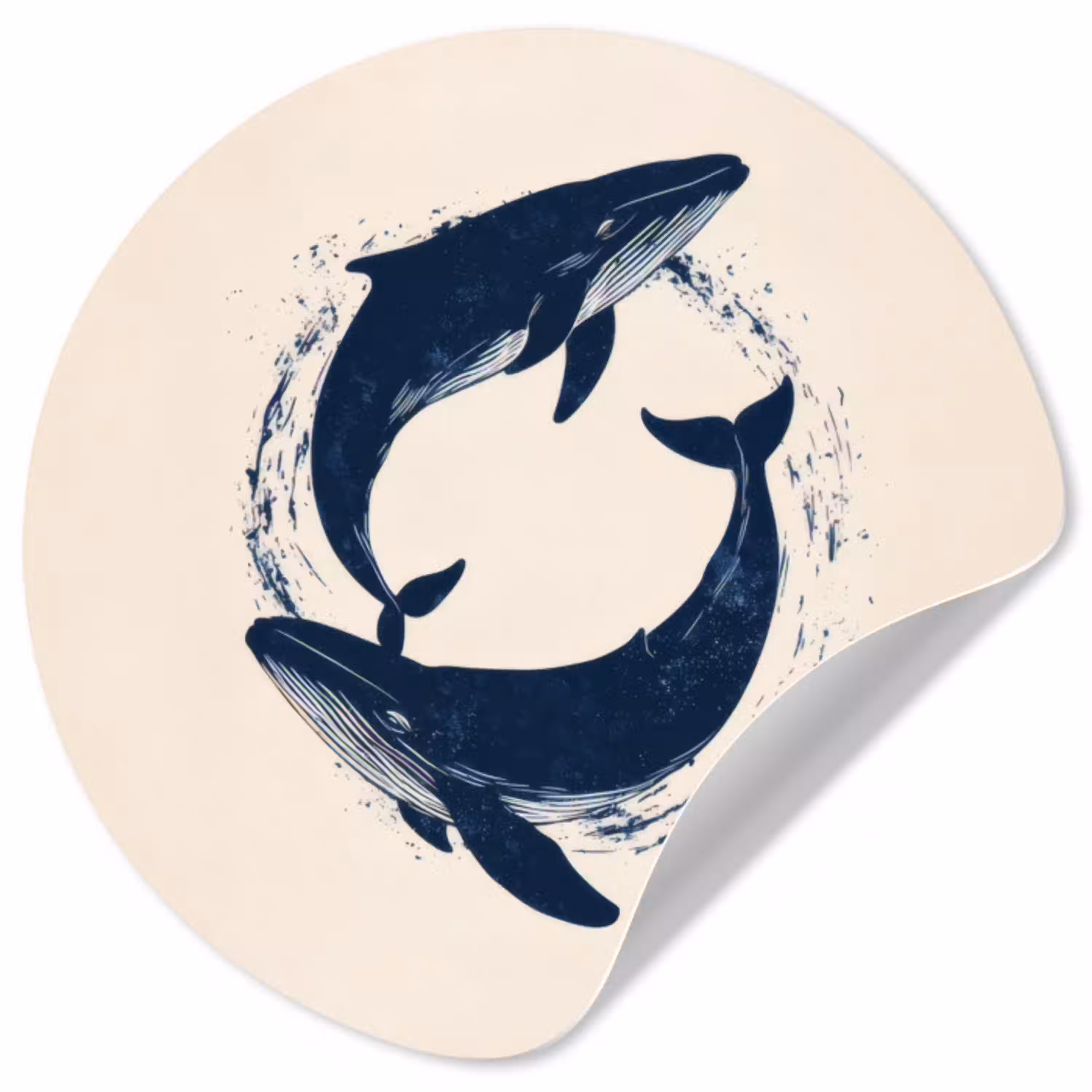 Walvissen - Spetters - Cirkel - Donkerblauw Wandcirkel behangsticker klein -3d