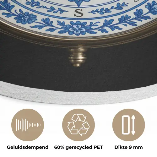 Kompas - Delfts blauw - Zwart Akoestische PET Vilt - Rond klein -closeup_NL