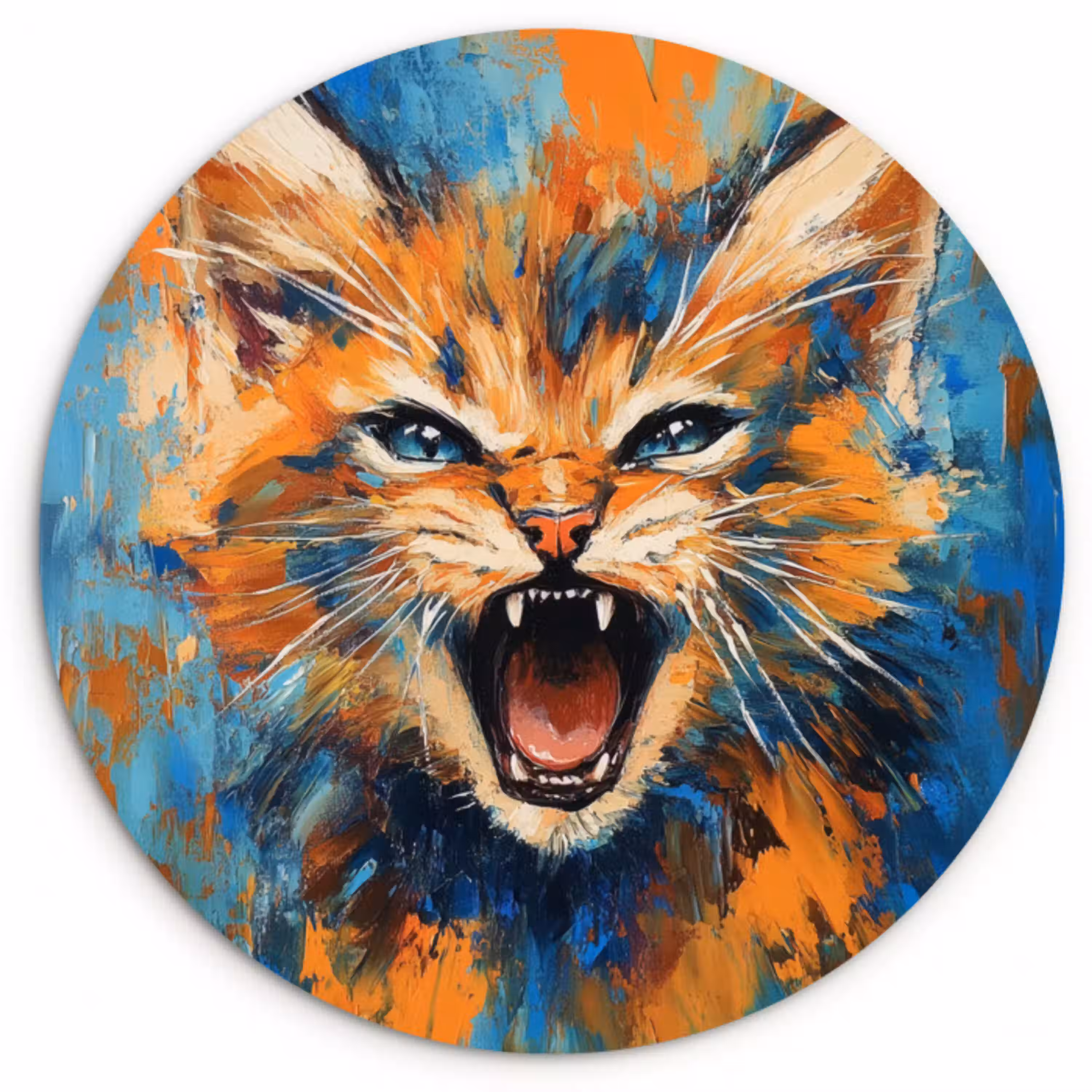 Kat - Kleurrijk - Oranje - Blauw Wandcirkel plexiglas klein -3d