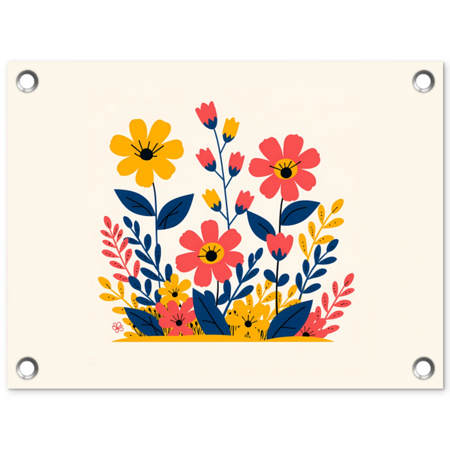 Illustratie - Bloemen - Bladeren - Roze tuinposter los doek klein -3d