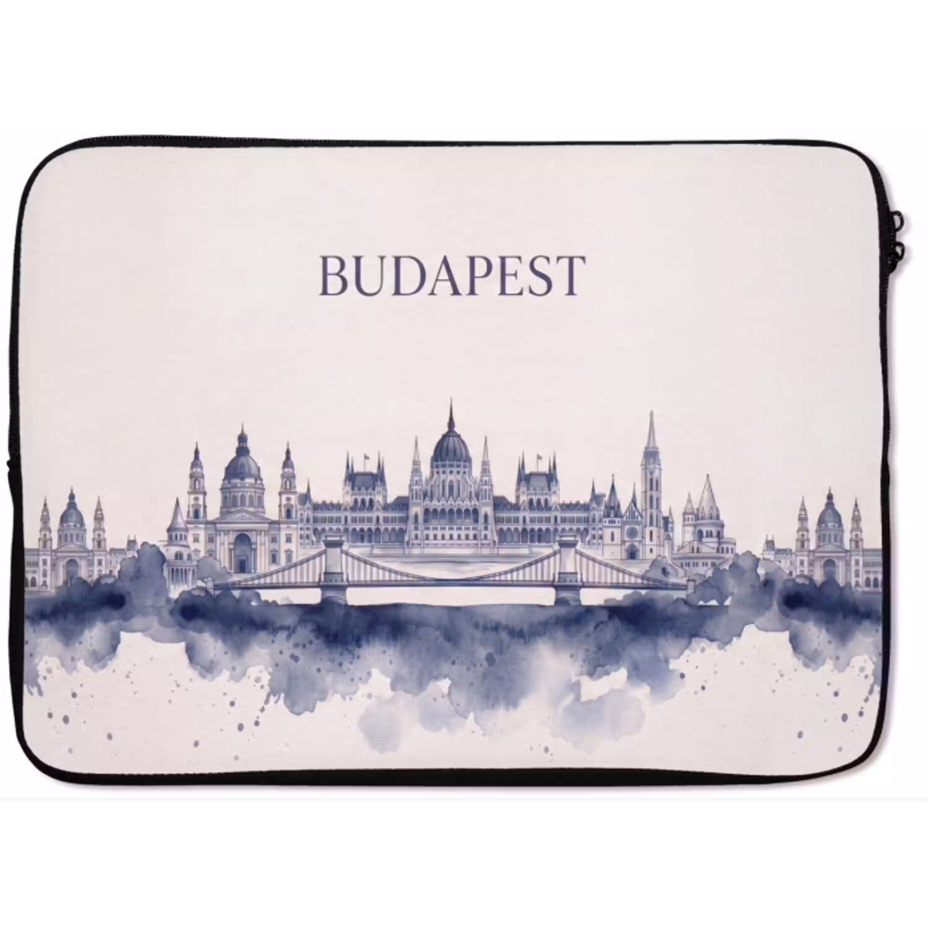 Boedapest - Skyline - Architectuur - Aquarel - Blauw laptophoes neopreen klein -zkaufland3dotto