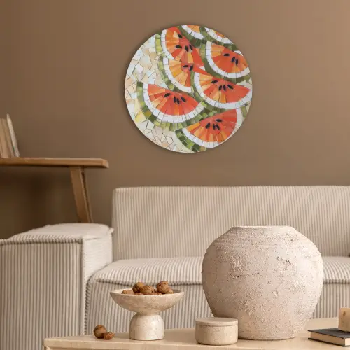 Mozaïek - Watermeloen - Rood - Pitten Akoestische PET Vilt - Rond klein -sfeer1