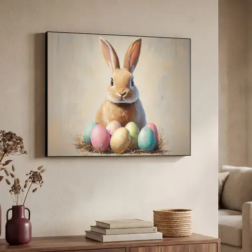 Paashaas - Pastel - Eieren Textielframe zwart klein -sfeer3