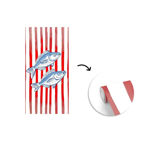 Vissen - Verticale strepen - Blauw - Rood fotobehang vinyl groot -3d