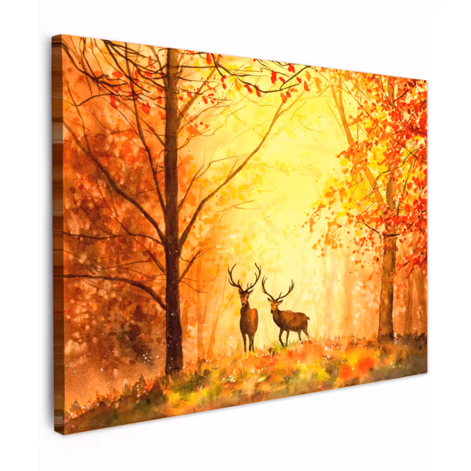 Canvas schilderij - Natuur - Olieverf - Hert - Dieren - Herfst - Oranje