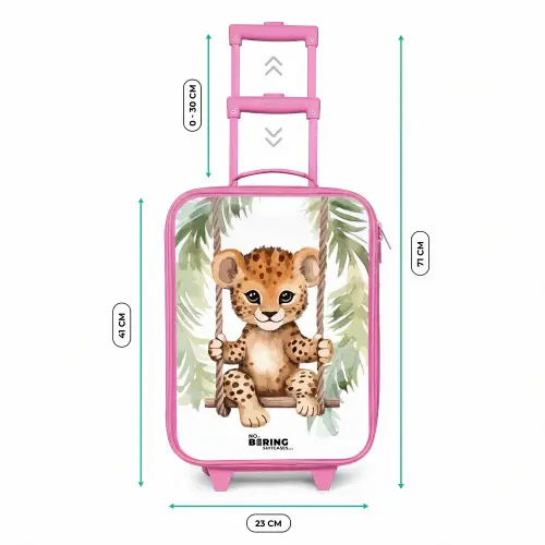 Luipaard welp op een schommel waterverf illustratie Kinderkoffer - Roze klein -productfoto_formaten