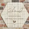 Beige raster - Sierlijk Naambord Hexagon klein -sfeer2