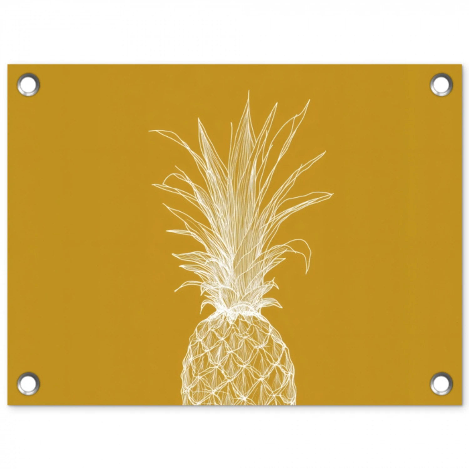 Lijnillustratie - Ananas - Bladkroon - Okergeel tuinposter los doek klein -3d