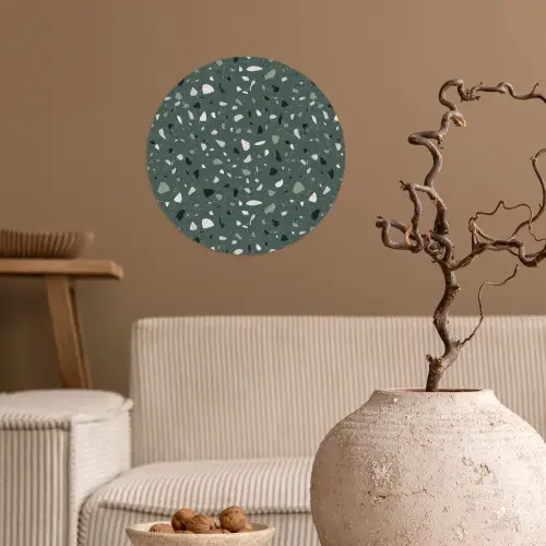 Terrazzo -  Patroon - Kleurrijk - Groen Wandcirkel behangsticker klein 186 -sfeer1