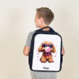 Bruine hond met roze bril en kauwgombal Rugzak - Zwart middel -sfeer2