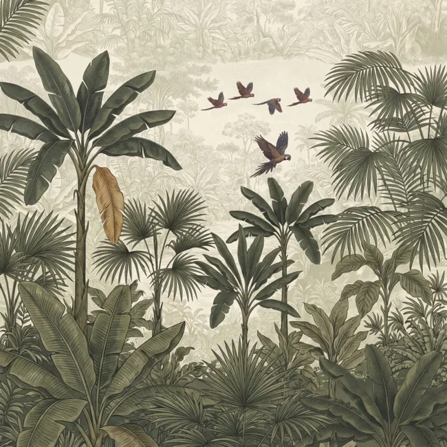 Behang - Papagaaien - Jungle - Tropisch - Green