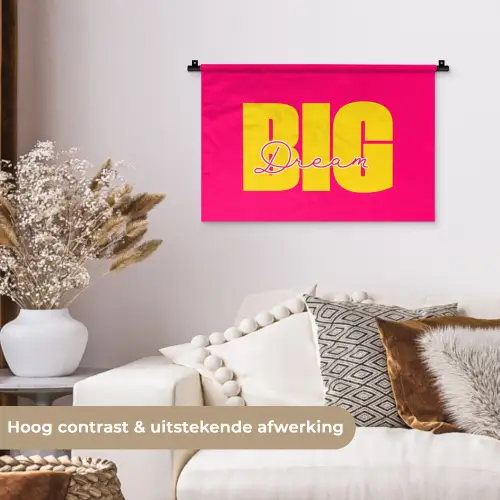 Dream big - Roze - Geel - Minimalistisch Wandkleed katoen klein -sfeer1