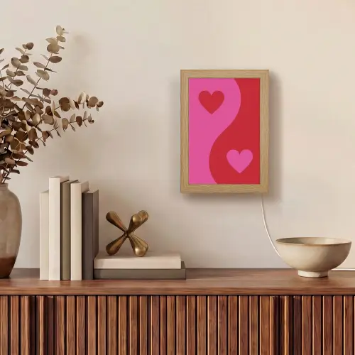 Minimalistisch - Rood - Roze - Hartjes Light Box met kabel (Tafellamp) klein -sfeer2
