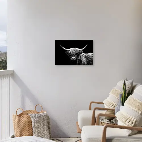 Schotse Hooglander - Koe - Zwart - Wit - Dieren Tuinposter op houten frame 2 cm dik klein -sfeer1