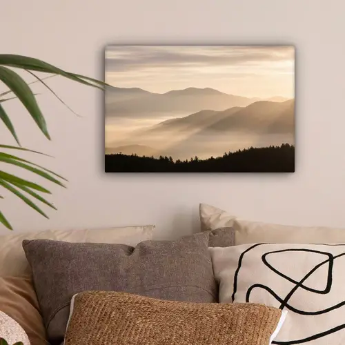 Bergen - Mist - Zonnestralen canvas 2cm klein -sfeer1