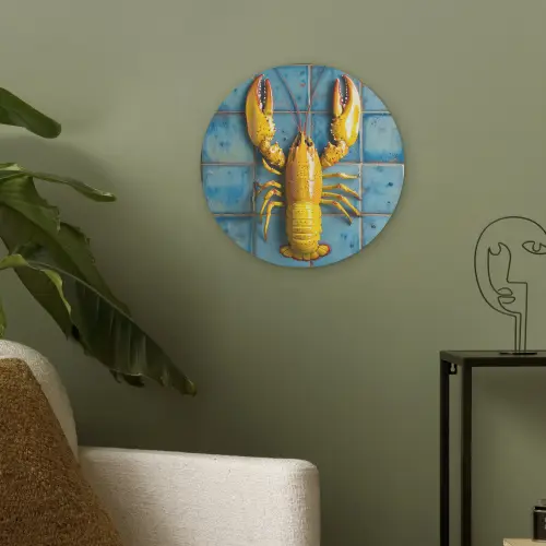 Kreeft - Geel - Blauw - Tegels Akoestische PET Vilt - Rond klein -sfeer2