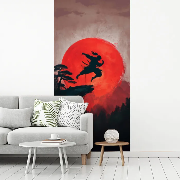 Zon - Krijger - Bomen - Bergen fotobehang vinyl groot -woonkamer