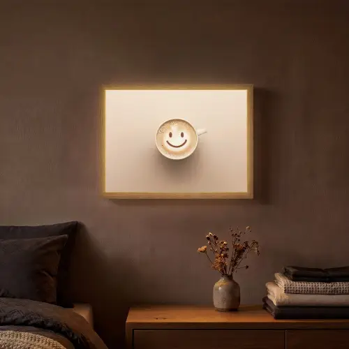 Koffie - Melkschuim - Lach - Beige Light Box met batterij (Wandlamp) middel -sfeer4