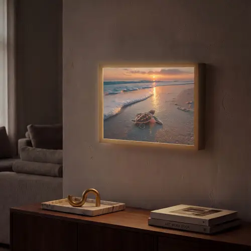 Schildpad - strand - Zonsondergang Light Box met batterij (Wandlamp) middel -sfeer1