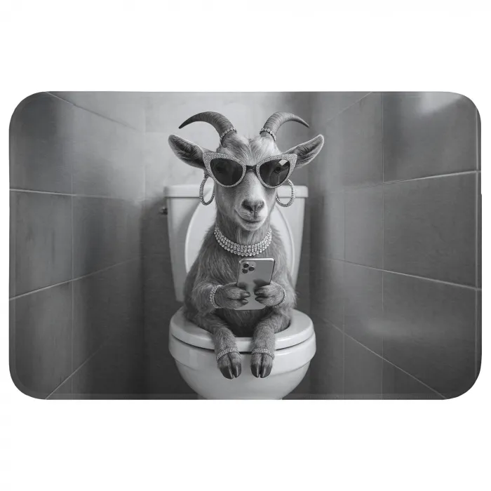 Geit - Telefoon - Toilet - Zwart - Wit Badmat klein -3d
