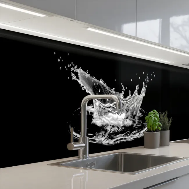 Crédence Cuisine - Eau - Splash - Eau - Noir