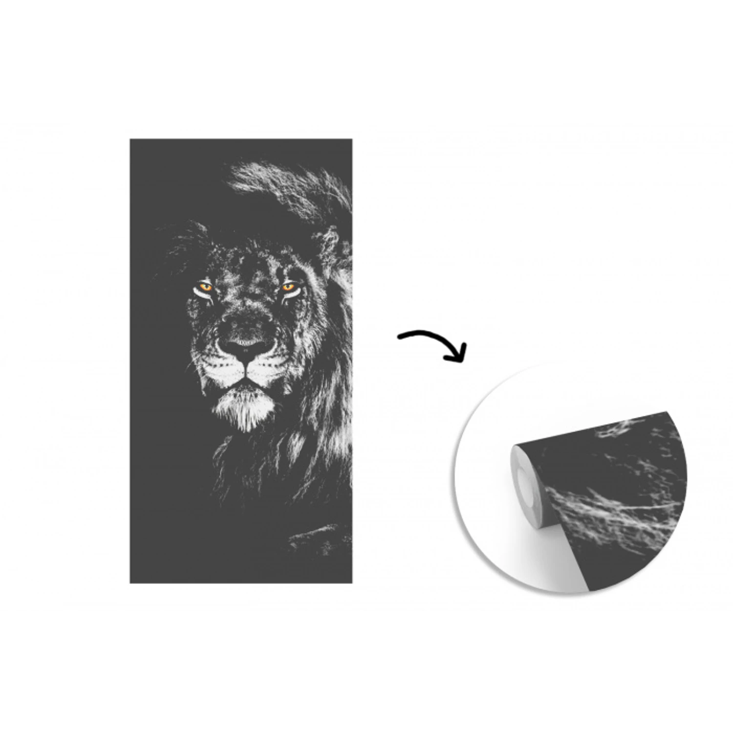 Leeuw - Ogen - Oranje - Zwart wit - Dieren - Portret fotobehang vinyl groot -3d