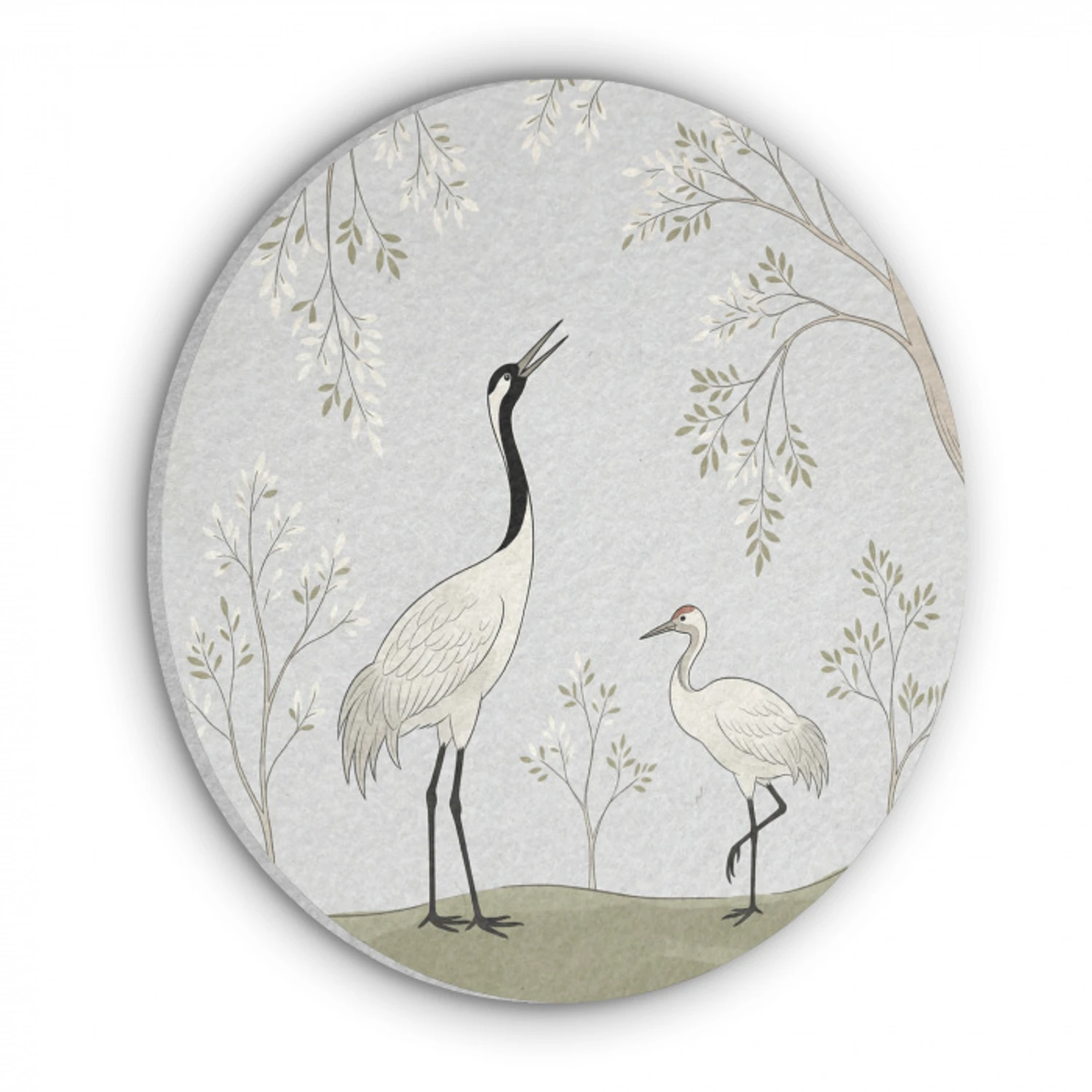 Minimalistisch - Kraanvogels - Blauw Akoestische PET Vilt - Rond klein -3d