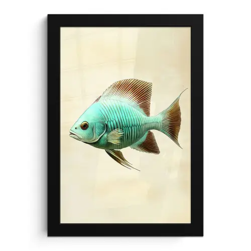 Schubben - Vis - Mint - Minimalistisch fotolijst zwart zonder passe partout klein -3d