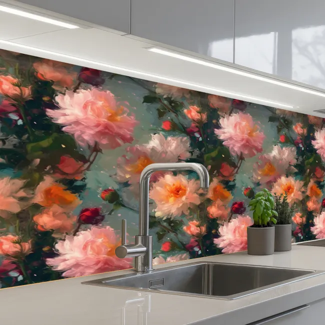 Dahlia - Bloemen - Patroon keuken achterwand 2 middel 871 -3d_schuin