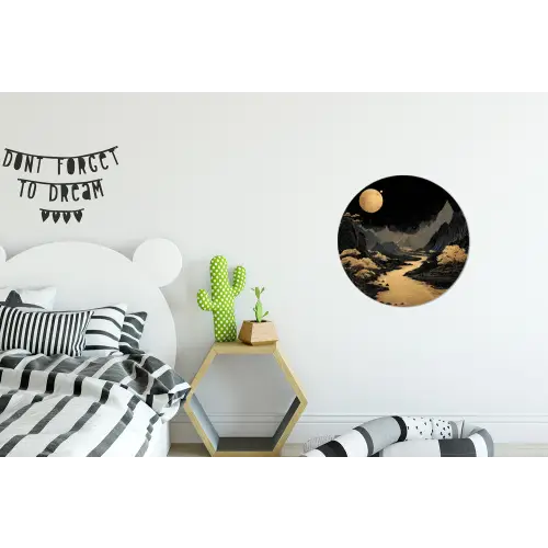 Gouden rivier - Bergen - Maan - Sterrenhemel Wandcirkel aluminium klein -kinderkamer