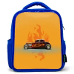 Bruine auto met gele vlammen Kinderrugzak - Blauw middel -3d