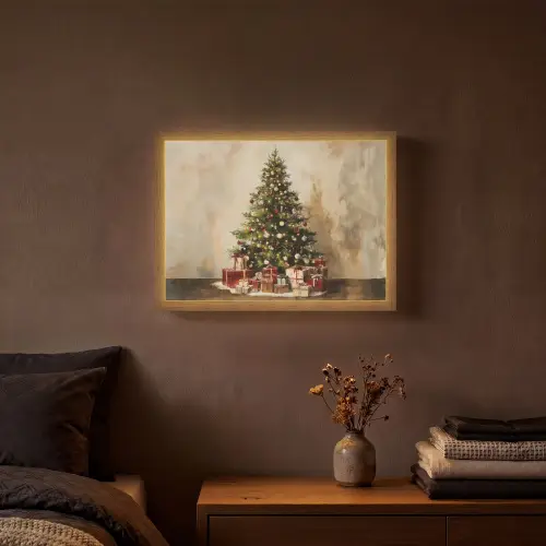 Kerstboom - Versierd - Kleurrijk Light Box met batterij (Wandlamp) middel -sfeer4