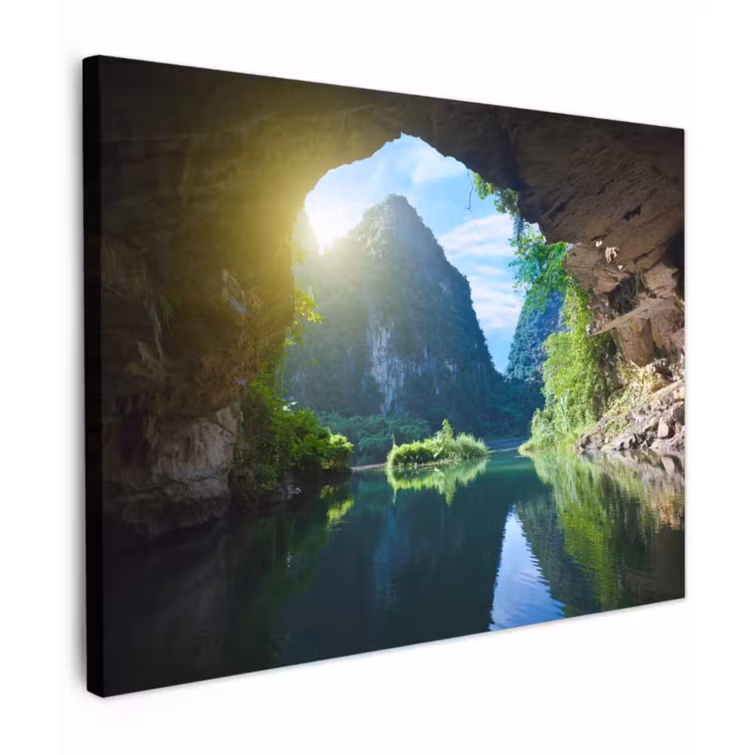 Canvas schilderij - Water - Grot - Zon - Natuur - Planten