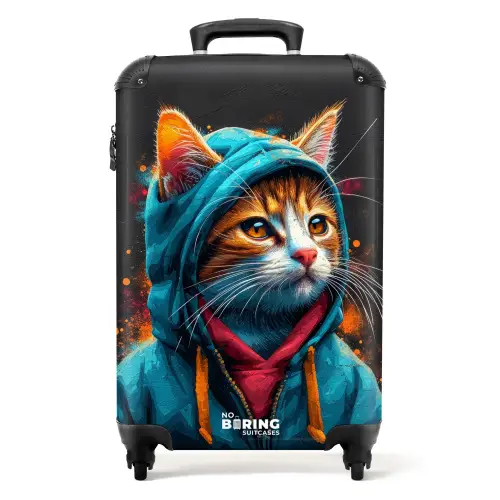 Graffiti kat met blauw vest NBS - Handbagage koffer - Kinderen Unisex middel -productfoto_recht