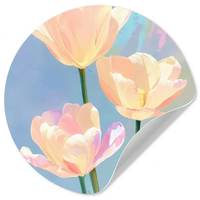 Tulpen - Roze accenten - Blauw Wandcirkel behangsticker klein -3d