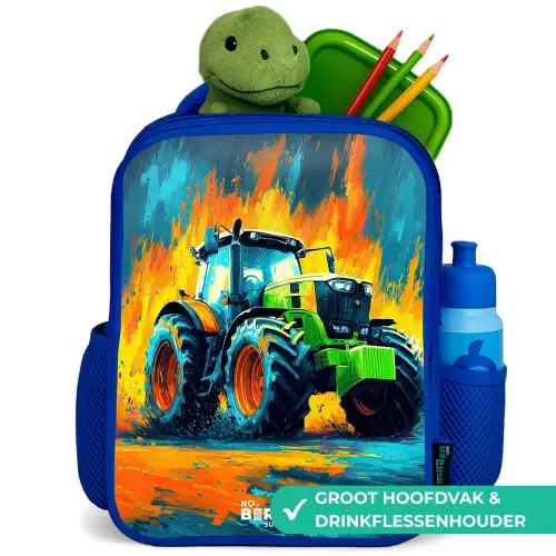 Tractor - Groen - Abstract - Penseelstreken Kinderrugzak - Blauw middel -inhoud_NL